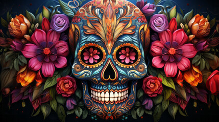 Illustration of day of the dead skull colorful background
