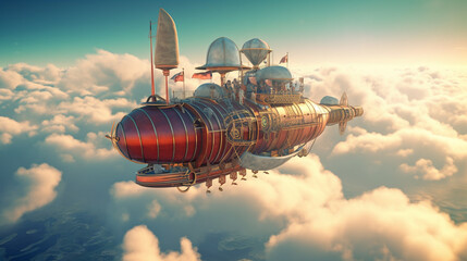 Fototapeta na wymiar Airship above the clouds. Generative Ai