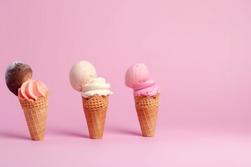 Colorful ice cream on pastel background. Creative summer concept. 