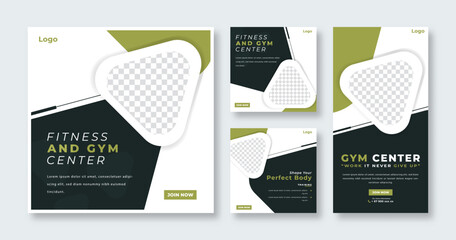 Gym Fitness Social Media Post for Online Marketing Promotion Banner, Story and Web Internet Ads Flyer