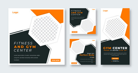 Gym Fitness Social Media Post for Online Marketing Promotion Banner, Story and Web Internet Ads Flyer