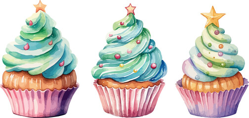 Christmas cupcake clipart, isolated vector illustration.
