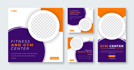Gym Fitness Social Media Post for Online Marketing Promotion Banner, Story and Web Internet Ads Flyer