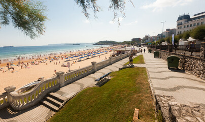Santander, Spain - July 21. 2019: Santander beach in summer Santander