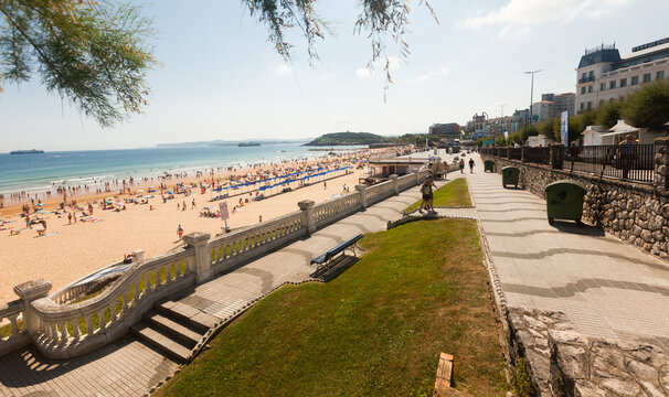 Santander, Spain - July 21. 2019: Santander beach in summer Santander