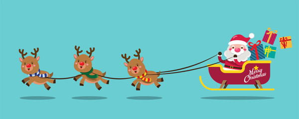 A sleigh takes Santa Claus to distribute gifts to children around the world.