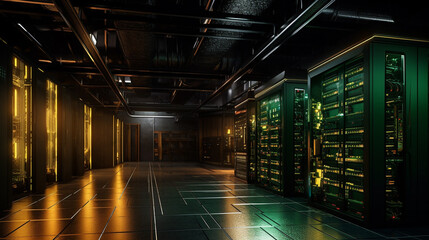Computer networking server room warehouse. Generative Ai