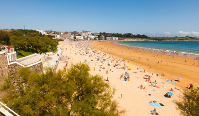 Catalonia, Sardinero - July 21. 2022: Beach in Santander in summer Cantabria Catalonia