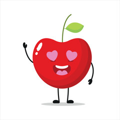 Cute happy cherry character. Funny fall in love cherry cartoon emoticon in flat style. Fruit emoji vector illustration