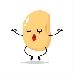 Cute relax soybean character. Funny yoga soybean cartoon emoticon in flat style. vegetable emoji meditation vector illustration