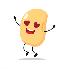 Cute happy soybean character. Funny fall in love soybean cartoon emoticon in flat style. vegetable emoji vector illustration