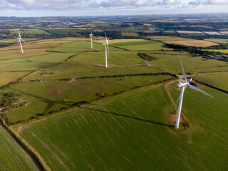 Windmills in the Cornish countryside cornwall uk from the air drone