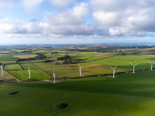Windmills in the Cornish countryside cornwall uk from the air drone