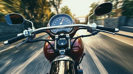 Fototapeta premium Motorcyclist first person view. Generative Ai