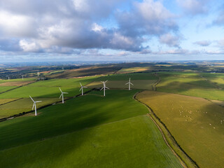 Windmills in the Cornish countryside cornwall uk from the air drone