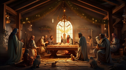 Nativity scene Christian Christmas concept. Generative Ai