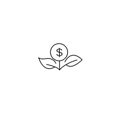 Fototapeta premium Plant line icon with money. Economic growth, flowers, financial growth icons. Internet concept symbol for website button or mobile app. simple design editable. Design template vector