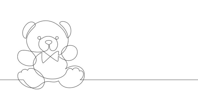 Animation of an image drawn with a continuous line. Toy bear. Cute bear doll.