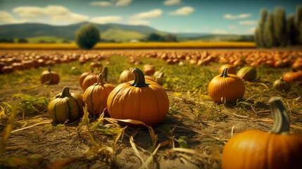 Pumpkins on a field. Generative Ai