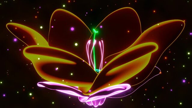 Glowing orange and magenta Lotus, Water Lily buddhism mandala lotus flower animated lotus flower yoga background Enlightenment or Meditation and Universe. Seamless loop 3d animation. Looped render 4k