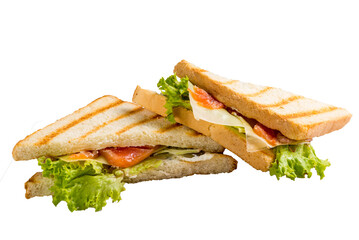 sandwiches on a wooden board
