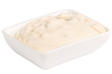 Gravy boat with white sauce, mayonnaise or cheese