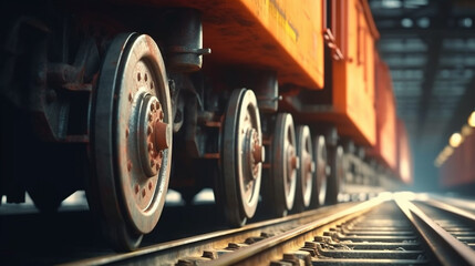 Obraz na płótnie Canvas Train wheels on rails. Generative Ai