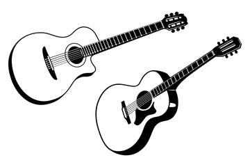 Acoustic Guitars Icons. Classic and jazz guitars. Vector cliparts isolated on white.