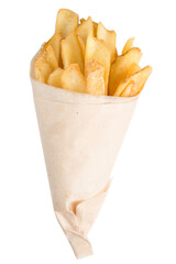 Fototapeta na wymiar French fries in a paper bag. French fries in the form of chips