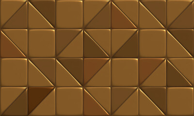 tile gold metalic. Golden mosaic wall Background, 3D illustration.
