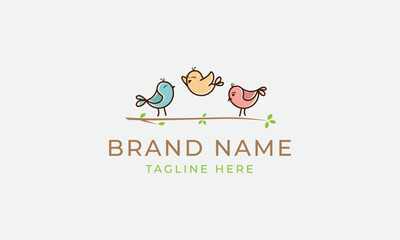 A Set of Three Cute Colorful Bird Logo Graphic Design Template