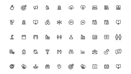 Business and Teamwork line icons set. Businessman outline icons collection. Money, investment, teamwork, meeting, partnership, meeting, work success.Outline icon .