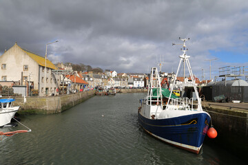 A view of the very old, pretty and picturesque harbour at Pittenweem, Fife, Scotland, UK. 