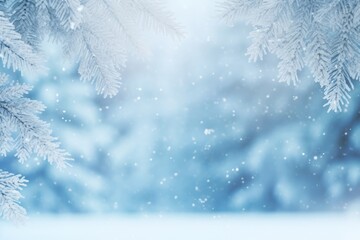 Winter Christmas frame with snow covered fir branches and falling snow, Generative AI