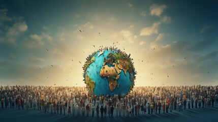 World population day illustrations generated from population composition maps.AI generated.