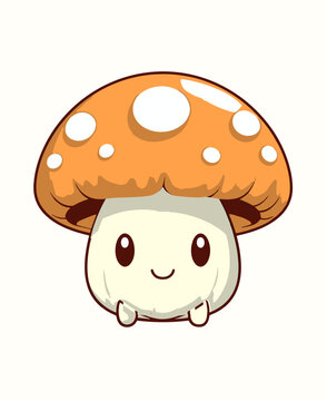 Cute Character Mascot of Orange Mushroom Toad Stool Fungus