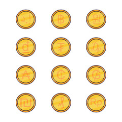 Set of Illustration vector graphic of World currency and symbol coin