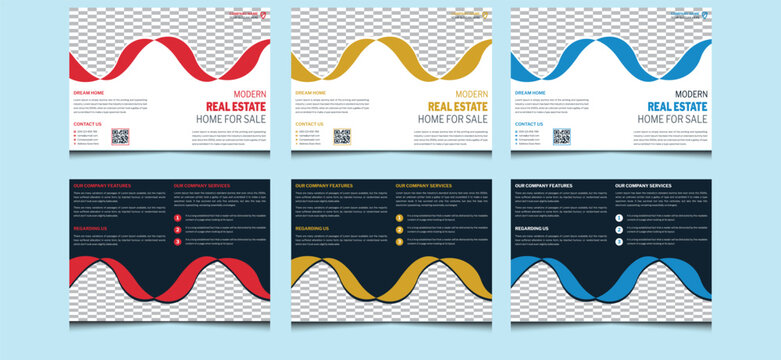 Elegant clean modern creative corporate professional real estate construction apartment building house home for sale business bi fold brochure design template.