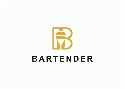 bartender logo design vector silhouette illustration