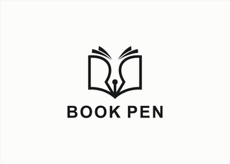 book with pen logo design vector silhouette illustration