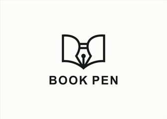 book with pen logo design vector silhouette illustration
