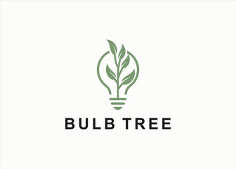 bulb with tree logo design vector silhouette illustration
