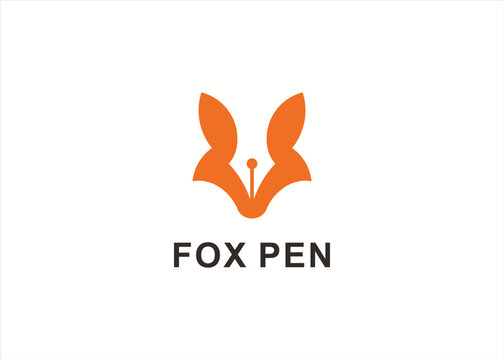 fox with pen logo design vector silhouette illustration