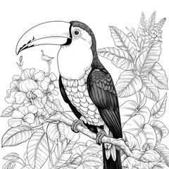 black and white mandala style toucan for painting and coloring