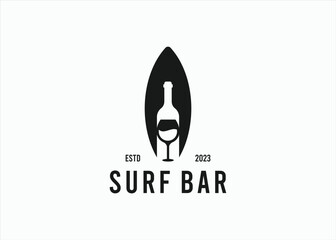 surf with wine logo design vector silhouette illustration