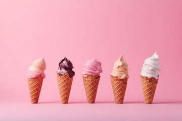 Colorful ice cream on pastel background. Creative summer concept. 