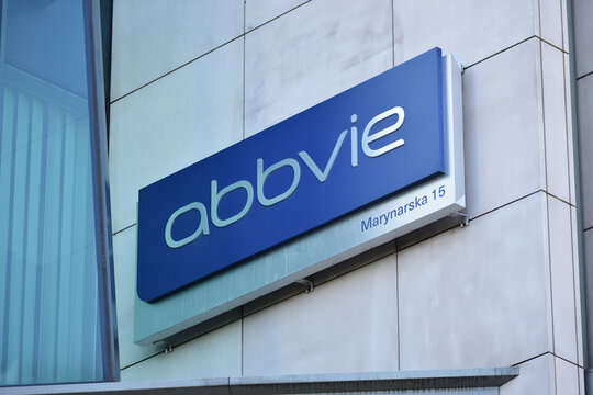 Abbvie pharmaceutical company signage, logo on the facade. WARSAW, POLAND - JUNE 3, 2023