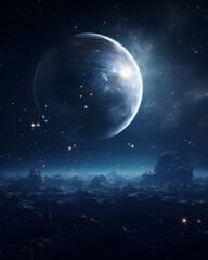 Naklejka na ściany i meble Sci-Fi Landscape with planets, stars and nebula. Exploration and expedition of the universe. Generative AI