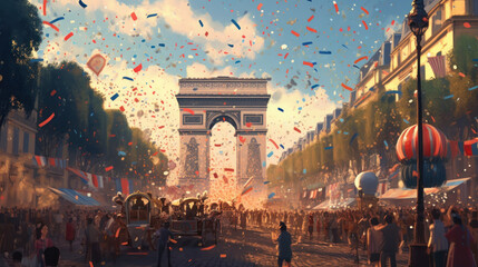 French Delights: Charming Watercolor Drawing of France's Arch and Gate for Captivating Stock Photos