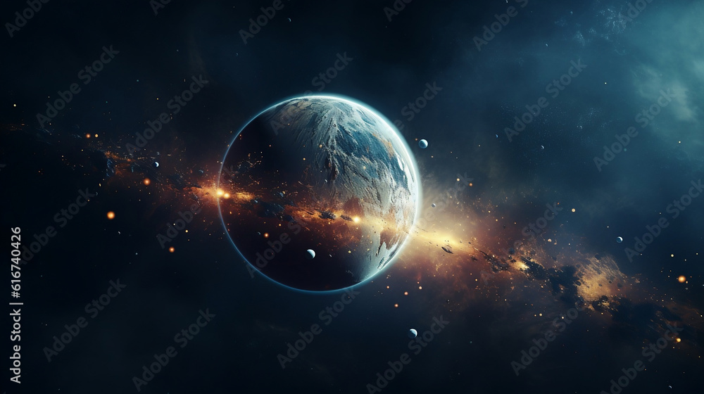 Wall mural sci-fi landscape with planets, stars and nebula. exploration and expedition of the universe. generat